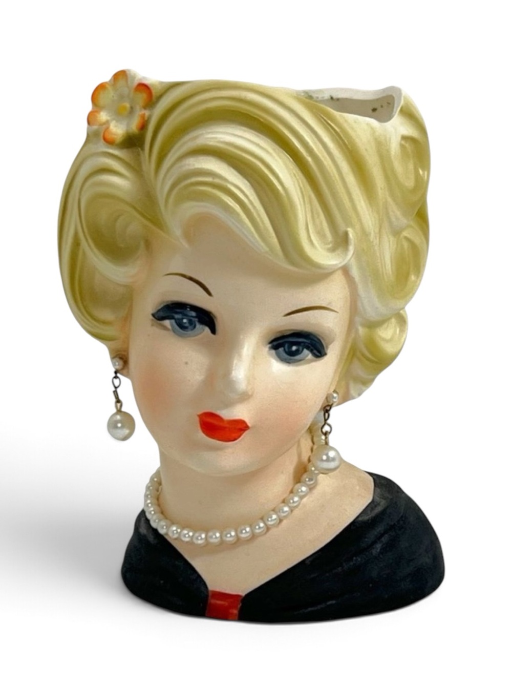 Vintage Inarco Head Vase Blonde Pearl Earrings Necklace E5622